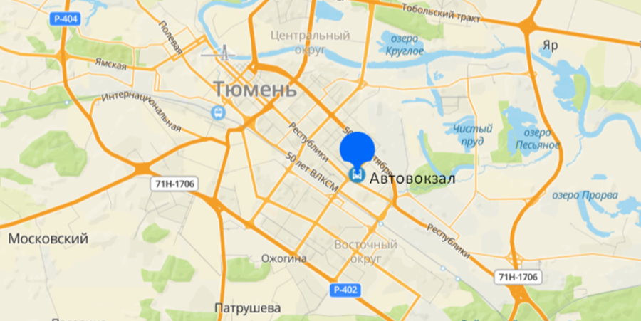 автовокзал Тюмени на карте города